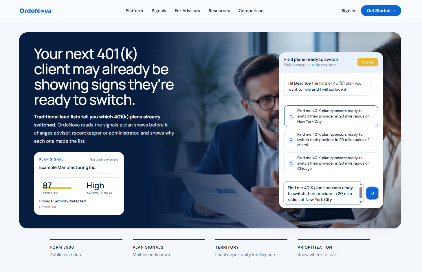 OrdoNova Plan Signals landing page preview